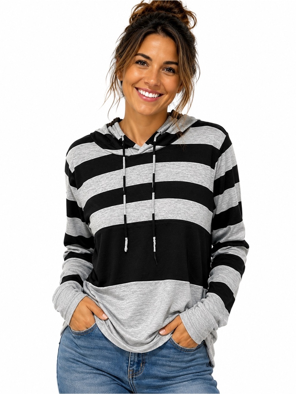 Ripe Black & Light Gray Striped Hoodie